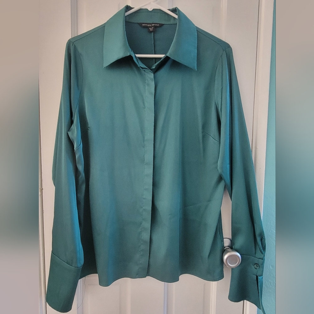Boston Proper Teal Button-Down Shirt